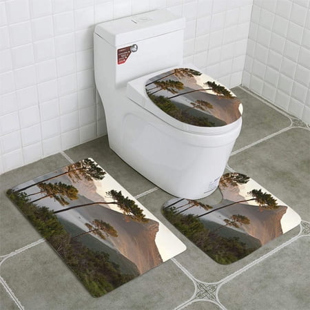 GOHAO fogs in Afternoon 3 Piece Bathroom Rugs Set Bath Rug Contour Mat and Toilet Lid Cover