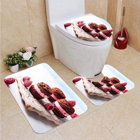GOHAO ice Cream 3 Piece Bathroom Rugs Set Bath Rug Contour Mat and Toilet Lid Cover