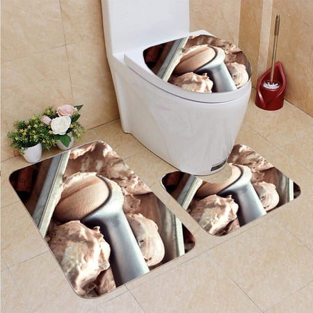 GOHAO ice Cream 3 Piece Bathroom Rugs Set Bath Rug Contour Mat and Toilet Lid Cover