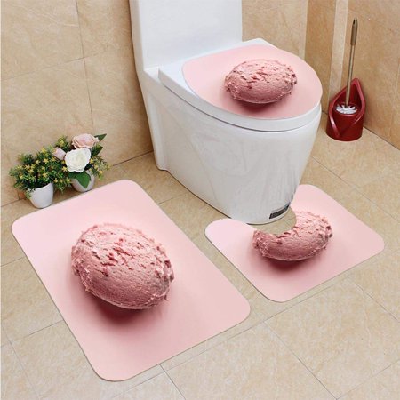 GOHAO ice Cream Ball 3 Piece Bathroom Rugs Set Bath Rug Contour Mat and Toilet Lid Cover