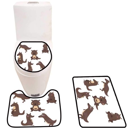 GOHAO k garoos on White backgroun 3 Piece Bathroom Rugs Set Bath Rug Contour Mat and Toilet Lid Cover