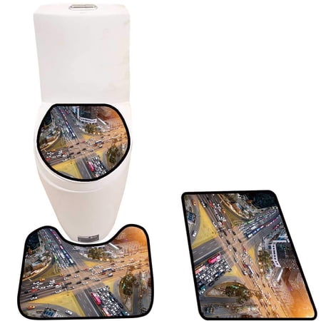 GOHAO traffi speeds Through Intersection in g gnam g gnam 3 Piece Bathroom Rugs Set Bath Rug Contour Mat and Toilet Lid Cover