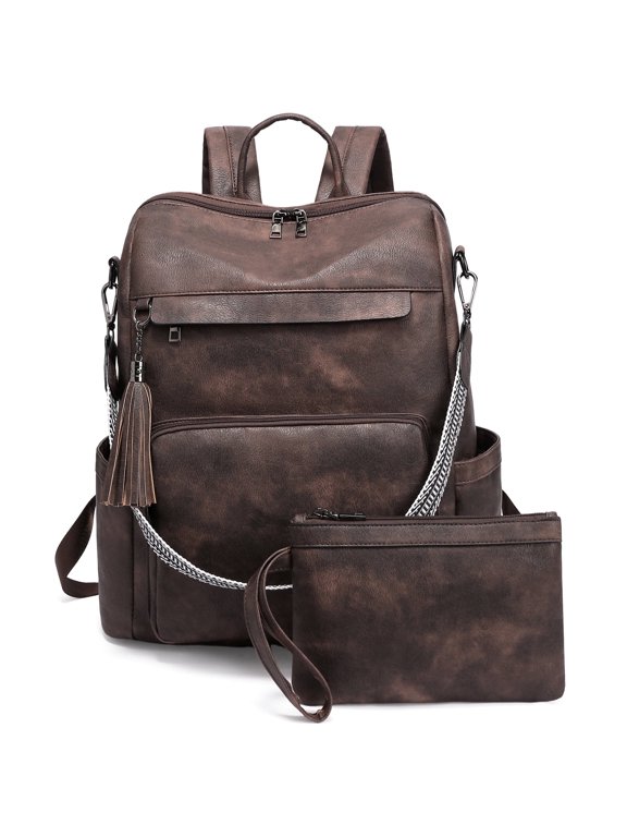 Backpack Purse for Women Fashion Leather Backpack Designer Travel Shoulder Bag Handbag Set 2pcs