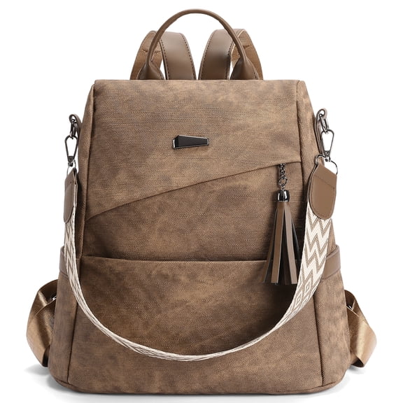 GOIACII Backpack Purse for Women Fashion Tassel Backpack PU Leather Anti-theft Casual Shoulder Bag Ladies Satchel Purse