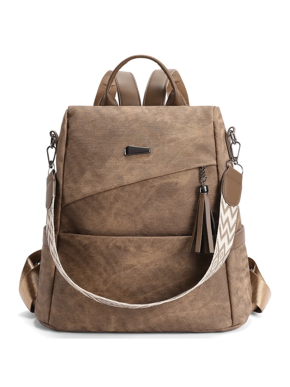 Backpack Purse for Women Fashion Tassel Backpack PU Leather Anti-theft Casual Shoulder Bag Ladies Satchel Purse