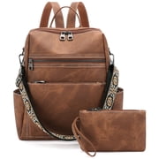 GOIACII Backpack Purse for Women Vegan Leather Travel Backpack Fashion Designer Shoulder Bag Convertible Handbag Brown