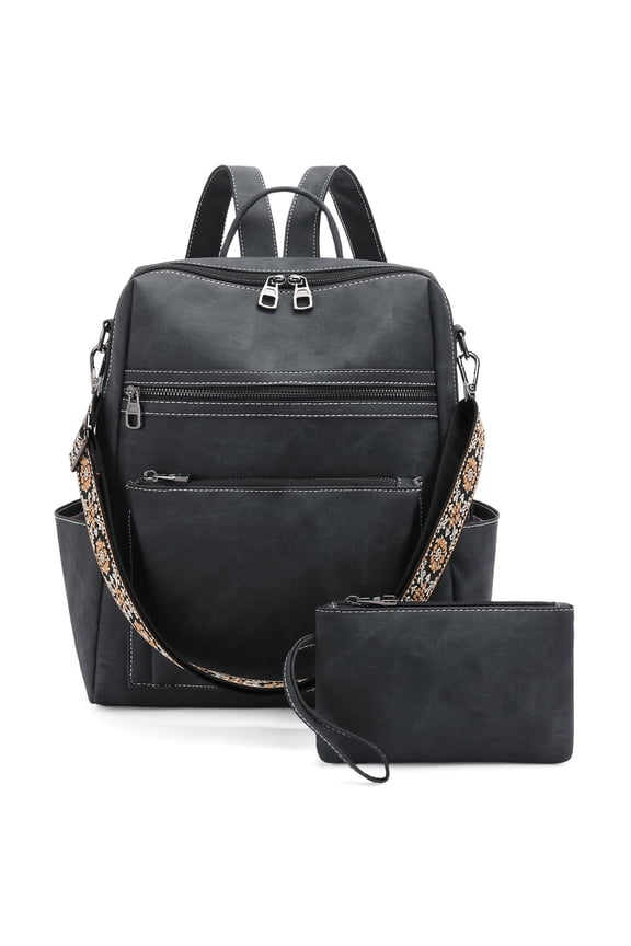 Backpack Purse for Women Vegan Leather Travel Backpack Fashion Designer Shoulder Bag Convertible Handbag Black