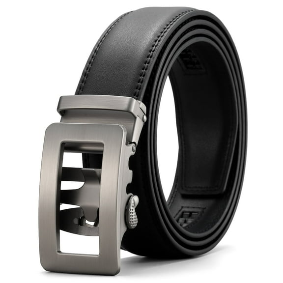 GOIACII Men's Ratchet Belts Leather Comfort Adjustable Click Belt With Slide Buckle for Men Casual Work Jeans Gifts Box
