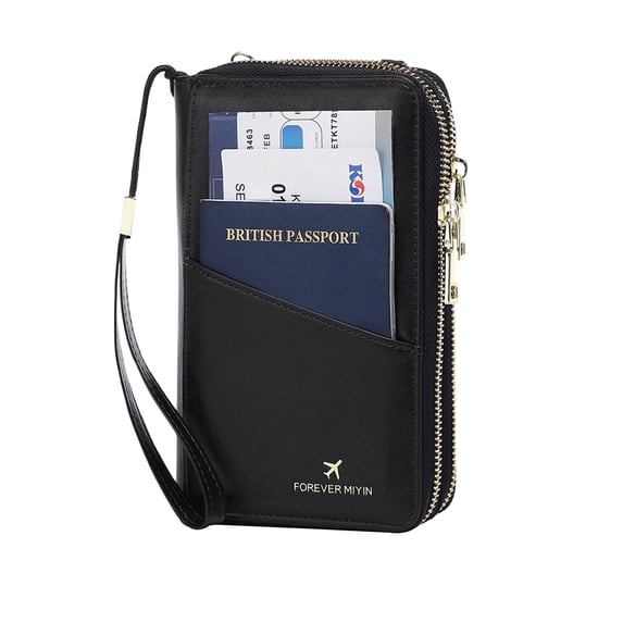 GOIACII Passport Wallet Travel Crossbody Bags for Women Wristlet Phone Purse Double Zip Vegan Leather