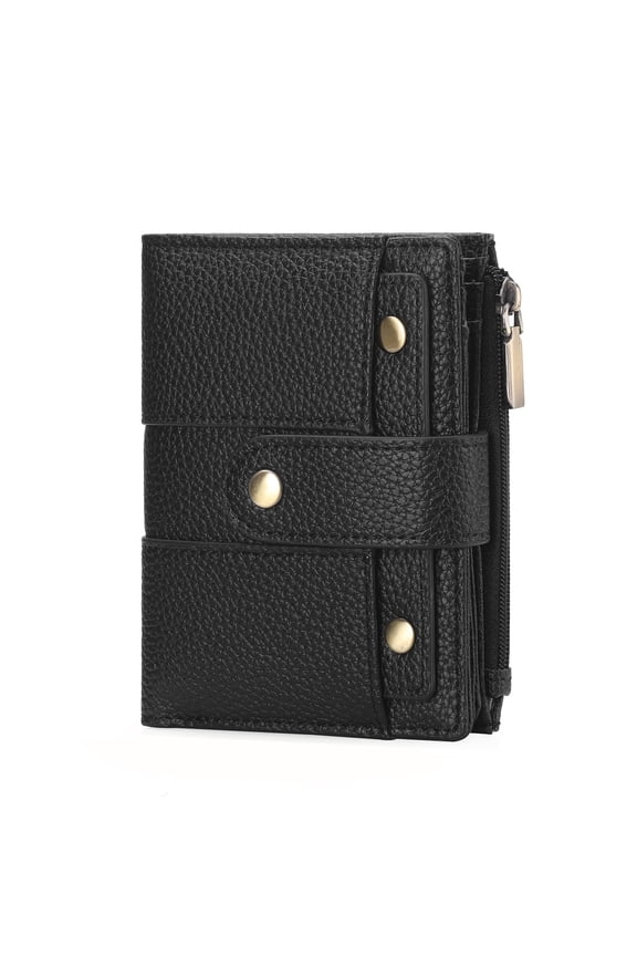 Small Women's Wallet Ladies Credit Card Holder with 4 ID Windows & Zip Coin Pocket RFID Blocking Leather