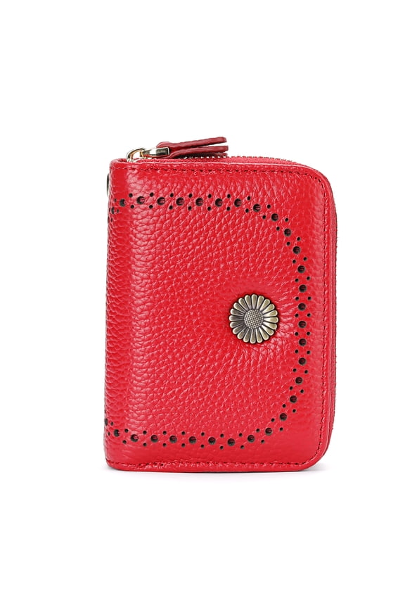 Small Zip Wallet for Women RFID Blocking Credit Card Holder Ladies Card Case Genuine Leather