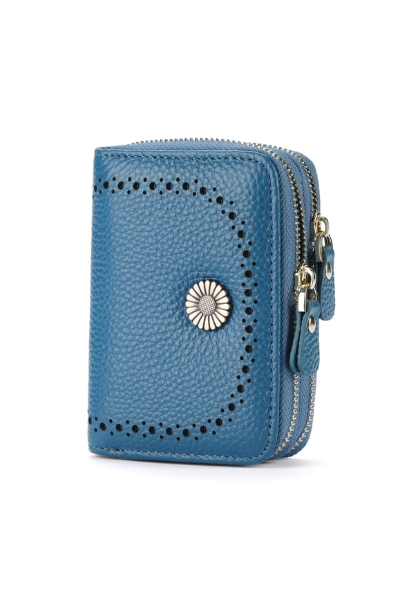 Small Zip Wallet for Women RFID Blocking Credit Card Holder Ladies Card Case Genuine Leather