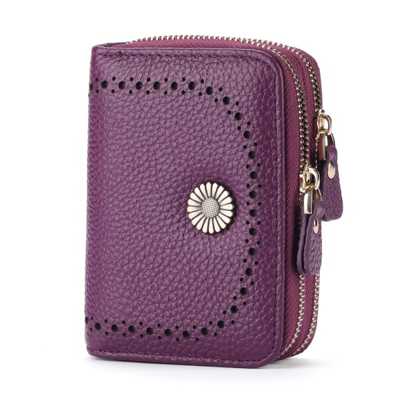 GOIACII Small Zip Wallet for Women RFID Blocking Credit Card Holder Ladies Card Case Genuine Leather