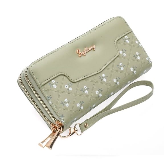 GOIACII Wallets for Women Clutch Large Double Zip Ladies Phone Purse Cute Card Holder RFID Wristlet Soft Leather