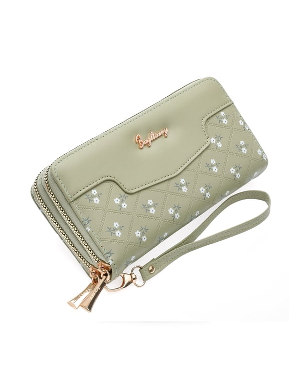 Wallets for Women Clutch Large Double Zip Ladies Phone Purse Cute Card Holder RFID Wristlet Soft Leather