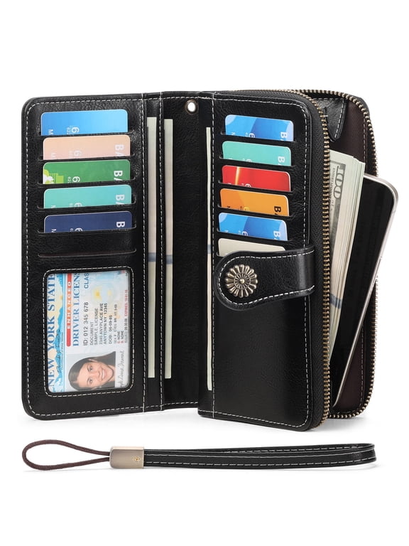 Wallets for Women Leather Credit Card Holder with RFID Blocking Holder Bifold Wristlet Clutch Wallet
