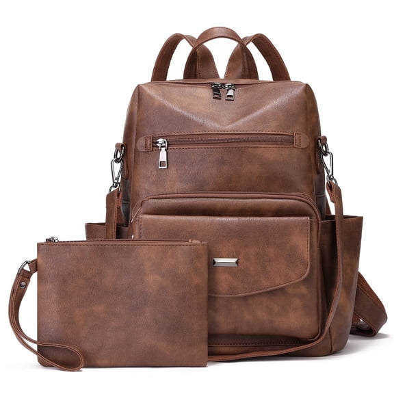 GOIACII Women Backpack Purse Bag PU Leather Travel Backpack for Women Ladies Shoulder Bags Satchel Handbag 2 Piece