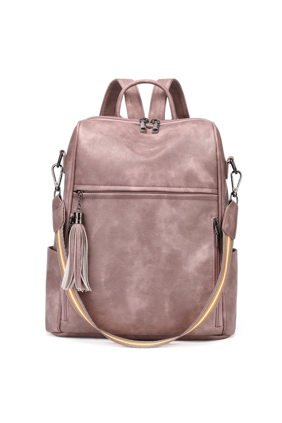 Women Large Backpack Leather Travel Backpack Fashion Ladies Shoulder Bags with Tassel