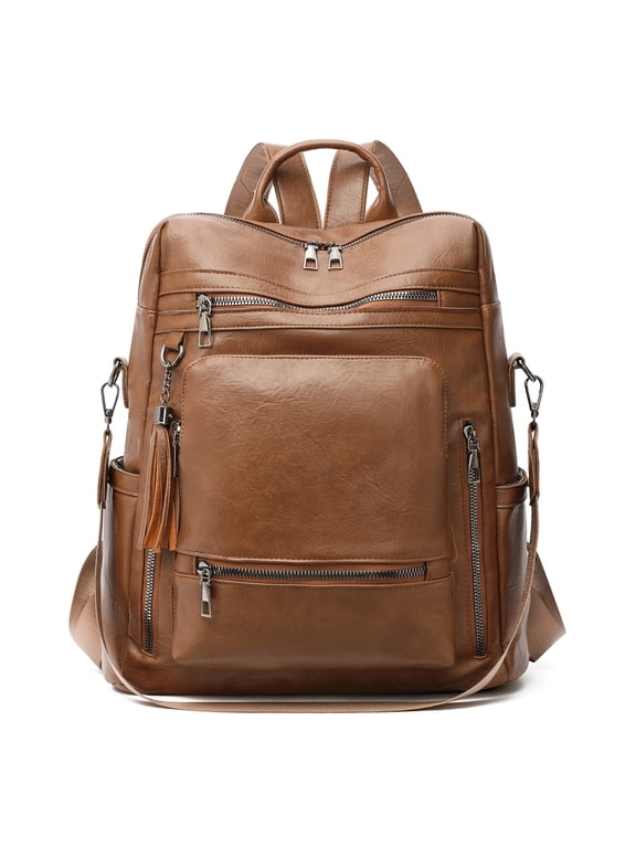 Women Leather Backpack Purse for Women,Multi Pockts Convertible Crossbody Shoulder Bag with Tassel,Large Capacity Travel Daypack