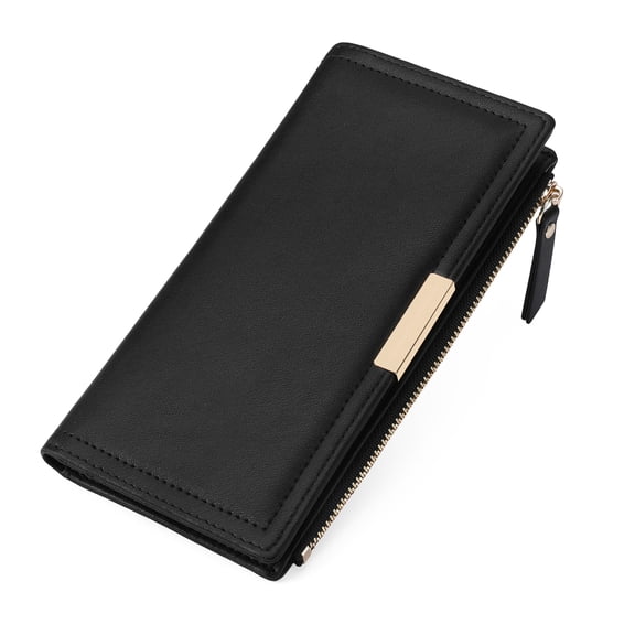 GOIACII Women Slim Leather Zip RFID Blocking Wallet Around Phone Wallet Credit Card Holder Bifold Long Ladies Billfold