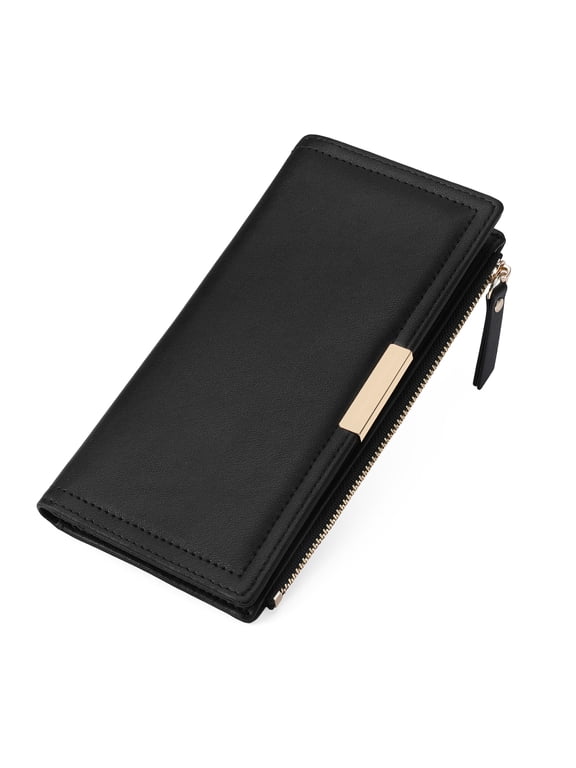 Women Slim Leather Zip RFID Blocking Wallet Around Phone Wallet Credit Card Holder Bifold Long Ladies Billfold