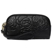 GOIACII Women's Leather Wristlet Wallet,Large Capacity 3-Zipper Clutch Purse with Detachable Wrist Strap