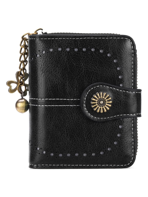 Women's Small Leather Bifold Wallet, RFID Blocking Ladies Purse with Zipper Coin Pocket