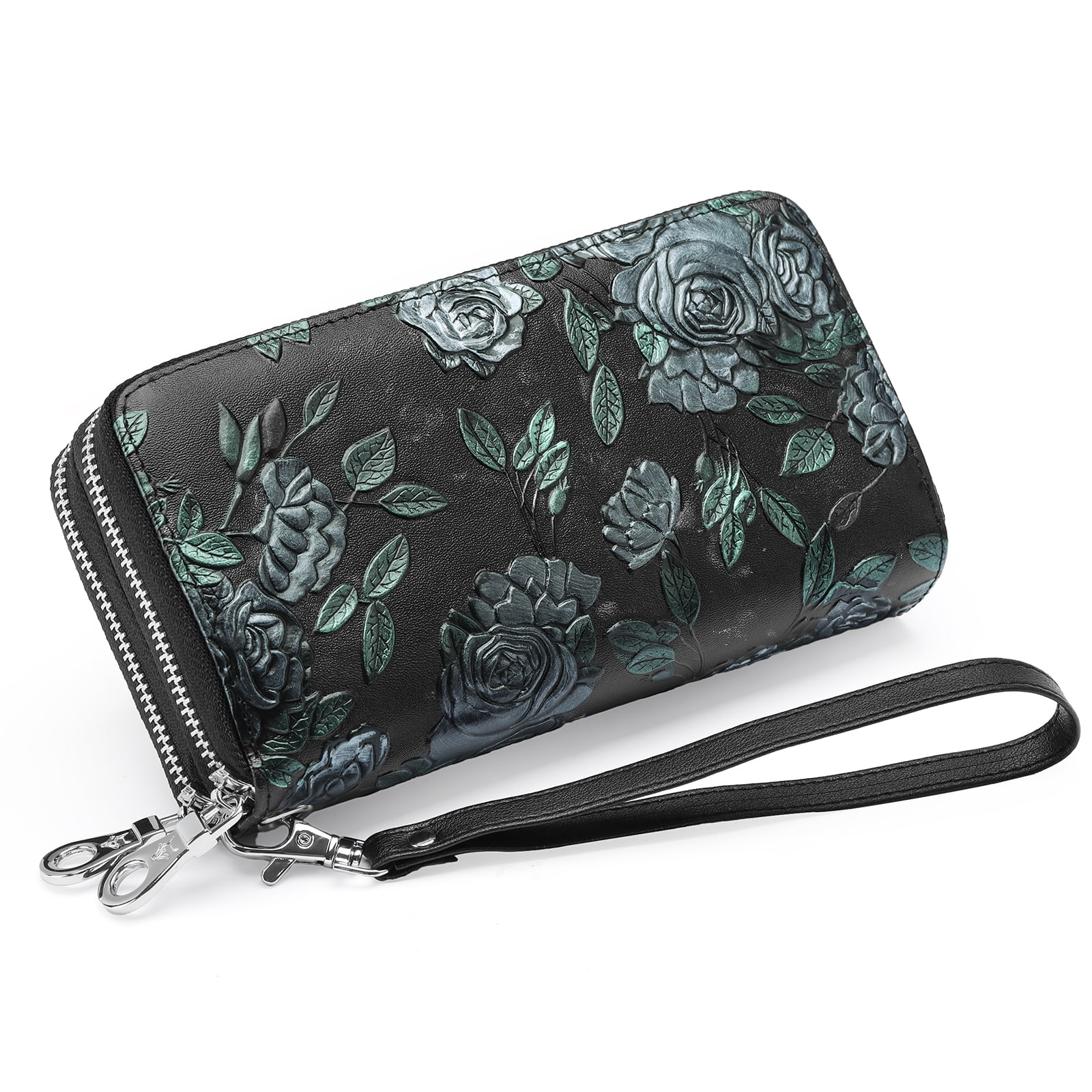 GOIACII Women's Wallet Large Capacity Double Zip Around Credit Card Holder Leather Ladies Wallet with RFID Blocking Phone Wristlet Purse