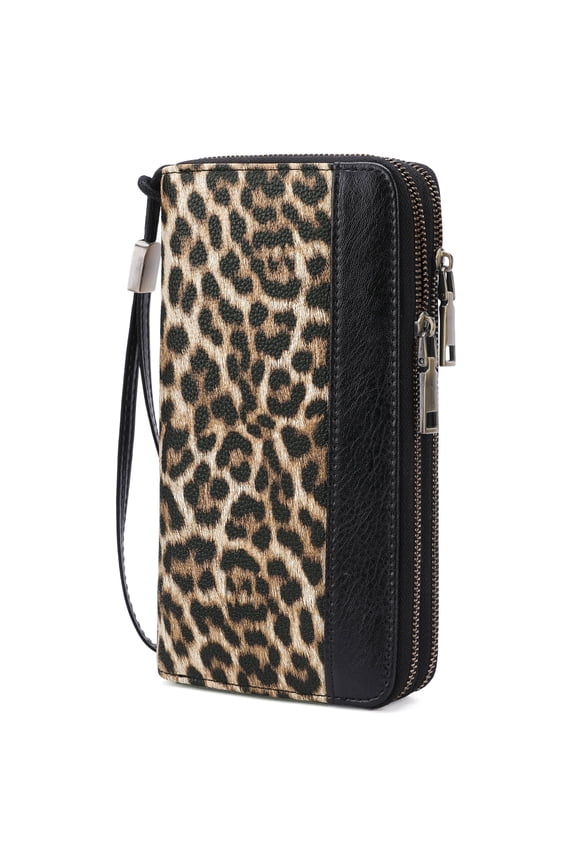 Women's Wallet Large Capacity Double Zip Ladies Card Phone Holder RFID Blocking Wristlet Leather