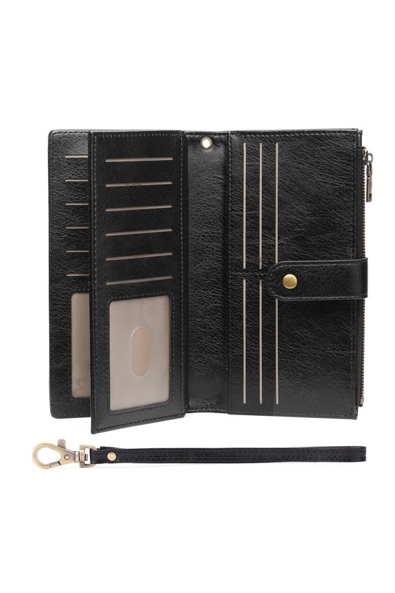 Women's Wallet RFID Blocking Ladies Wristlet Clutch Large Capacity Credit Card Holder Leather 4 ID Window