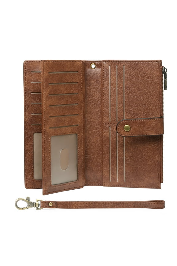 Women's Wallet RFID Blocking Ladies Wristlet Clutch Large Capacity Credit Card Holder Leather 4 ID Window
