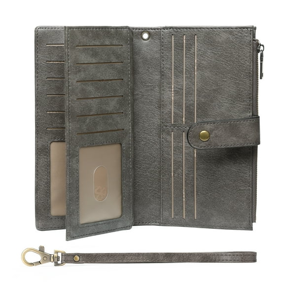 GOIACII Women's Wallet RFID Blocking Ladies Wristlet Clutch Large Capacity Credit Card Holder Leather 4 ID Window