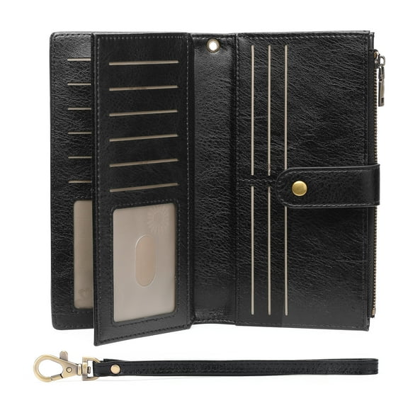 GOIACII Women's Wallet RFID Blocking Ladies Wristlet Clutch Large Capacity Credit Card Holder Leather 4 ID Window