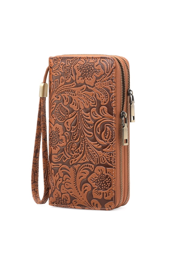 Women's Wallet Wristlet Ladies Phone Purse RFID Blocking Large Card Holder Double Zip Grip Strap Vegan Leather
