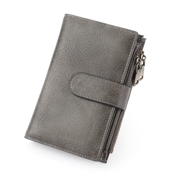 GOIACII Womens Wallets Rfid Credit Card Holder with 2 Zipper Pockets, 3 ID Windows Ladies Purse Leather