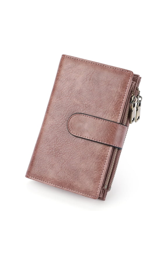 Womens Wallets Rfid Credit Card Holder with 2 Zipper Pockets, 3 ID Windows Ladies Purse Leather