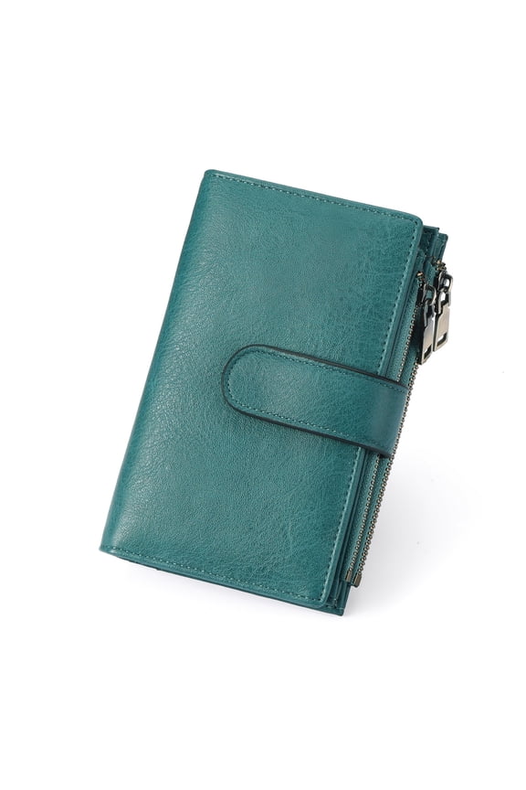 Womens Wallets Rfid Credit Card Holder with 2 Zipper Pockets, 3 ID Windows Ladies Purse Leather