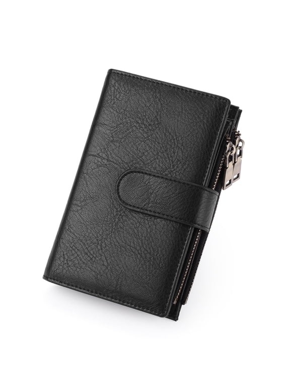 Womens Wallets Rfid Credit Card Holder with 2 Zipper Pockets, 3 ID Windows Ladies Purse Leather