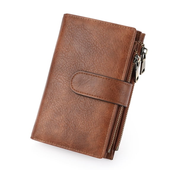 GOIACII Womens Wallets Rfid Credit Card Holder with 2 Zipper Pockets, 3 ID Windows Ladies Purse Leather