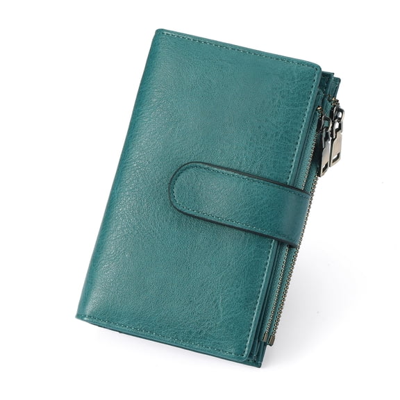 GOIACII Womens Wallets Rfid Credit Card Holder with 2 Zipper Pockets, 3 ID Windows Ladies Purse Leather