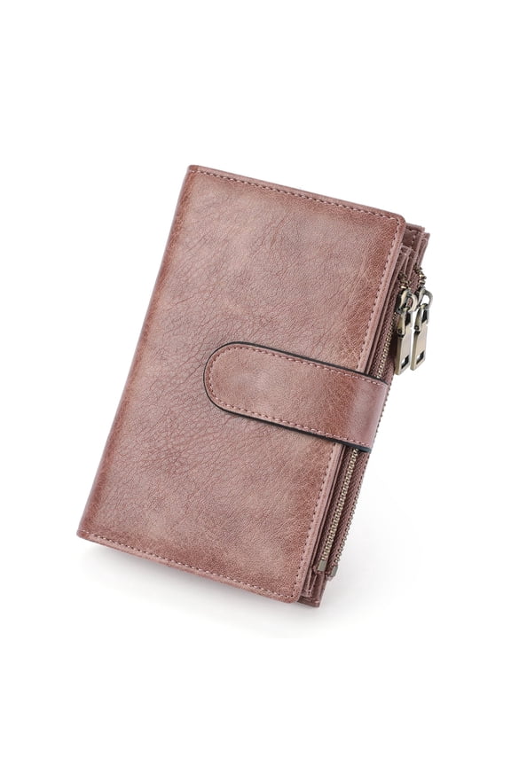 Womens Wallets Rfid Credit Card Holder with 2 Zipper Pockets, 3 ID Windows Ladies Purse Leather