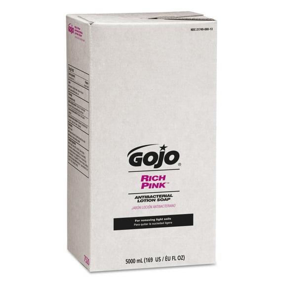 GOJO RICH PINK Antibacterial Lotion Soap Refill, 5000mL, Floral Scent, Pink, 2/Carton -GOJ7520
