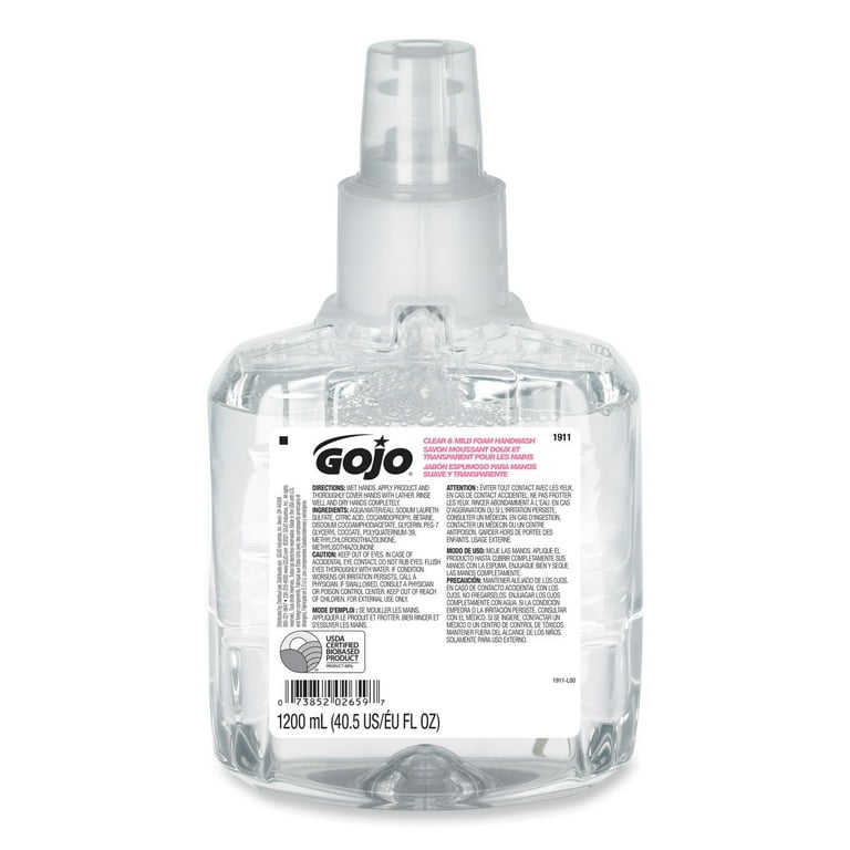 Clear and Mild Foam Handwash Refill, For GOJO LTX-12 Dispenser, Fragrance-Free, 1,200 mL Refill Clear and Mild Foam Handwash Refill, For GOJO LTX-12 Dispenser, Fragrance-Free, 1,200 mL Refill