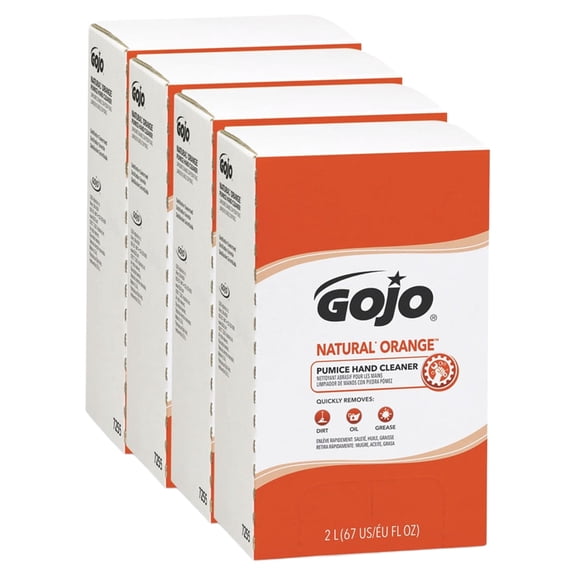 GOJO Industries 7255-04 2000 mL NATURAL ORANGE Pumice Hand Cleaner Refill - Citrus Scent (4/Carton)