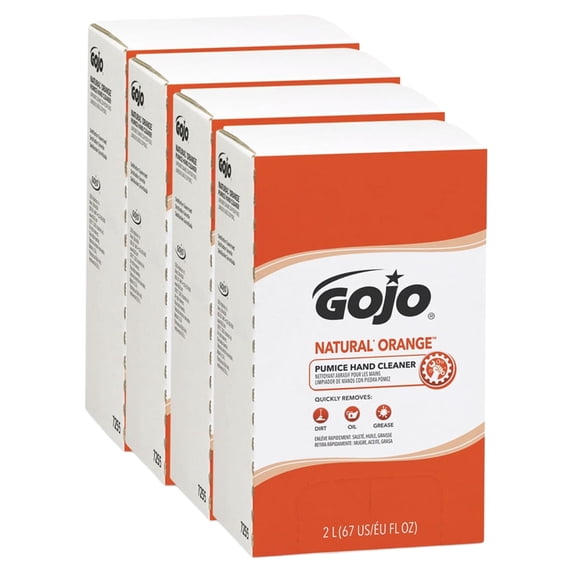 GOJO Industries 7255-04 2000 mL NATURAL ORANGE Pumice Hand Cleaner Refill - Citrus Scent (4/Carton)