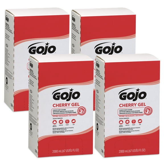 GOJO Industries 7290-04 2000 mL Refill Cherry Gel Pumice Hand Cleaner - Cherry Scent (4/Carton)