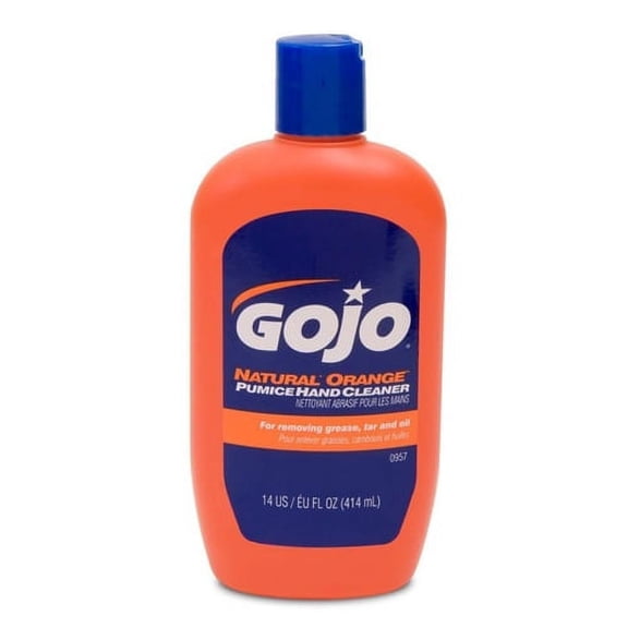 GOJO NATURAL* ORANGE Pumice Hand Cleaner, 14 fl oz Quick-Acting Lotion Cleaner Squeeze Bottle (0957-12)