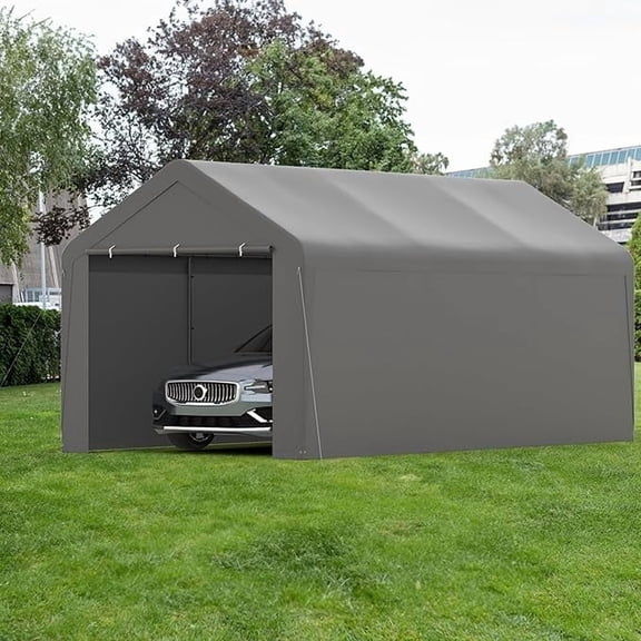 GOJOOASIS 10 x 20 Heavy Duty Carport Canopy with Removable Sidewall, Water-Resistant Portable PE Garage with All-Season Tarp Gray
