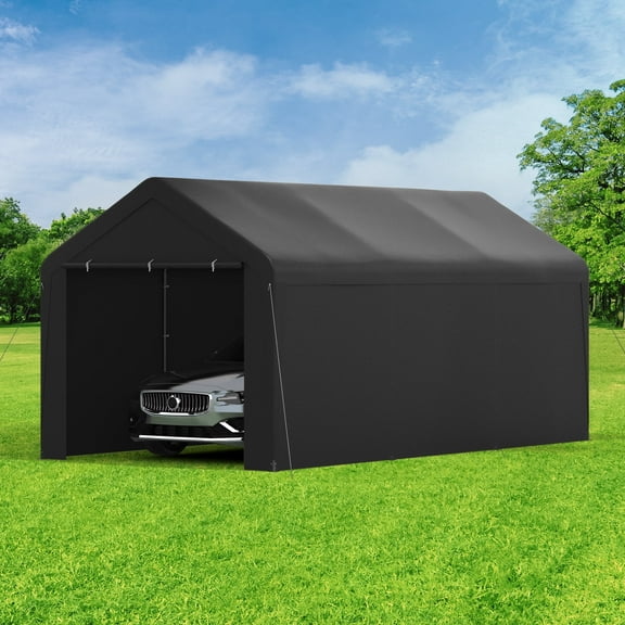 GOJOOASIS 10' x 20' Heavy Duty Carport Storage Shelter Car Canopy Tent with Side Walls, Black