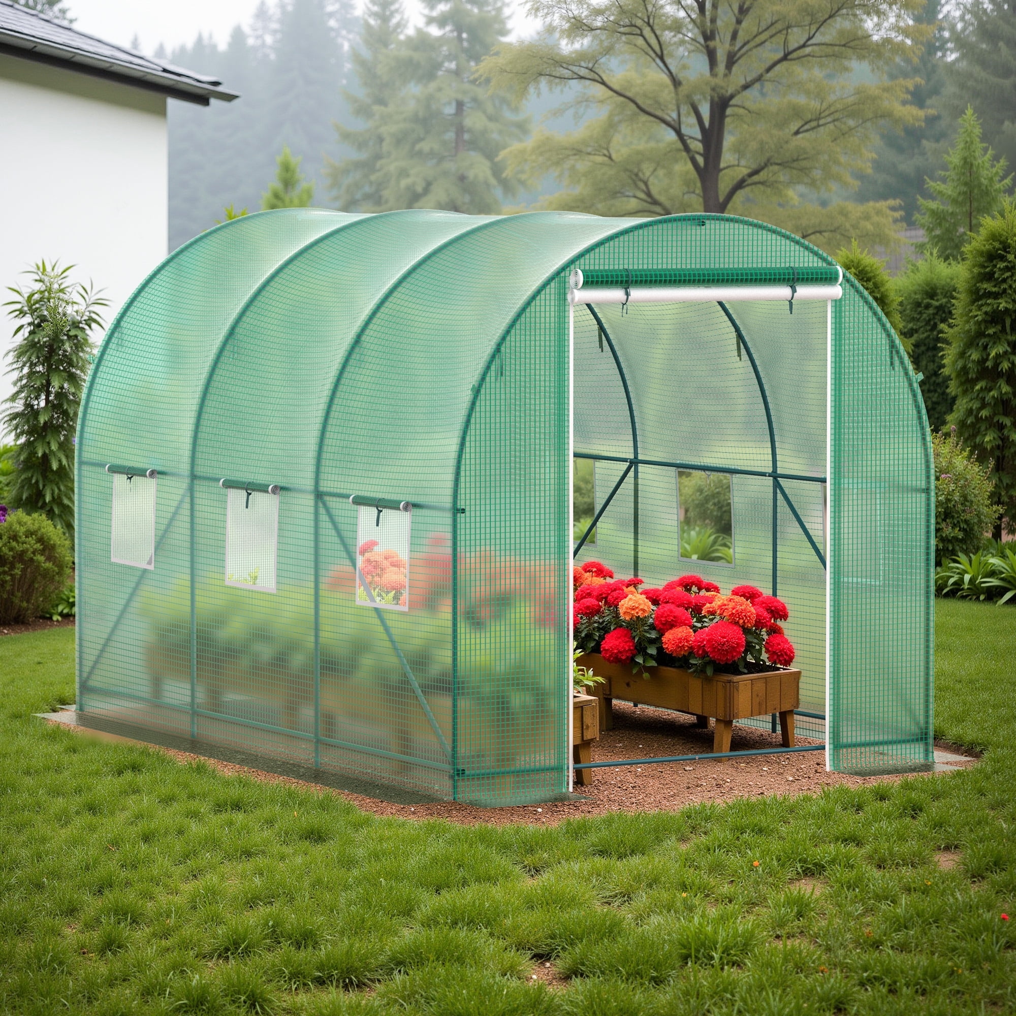 GOJOOASIS 10x7x7 FT Walk-in Tunnel Heavy Duty Greenhouse Plastic Plant Warm House